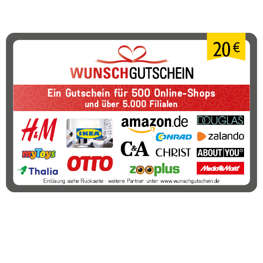 Dies ist ein Bild von 20,00 € Gutschein von Wunschgutschein.de